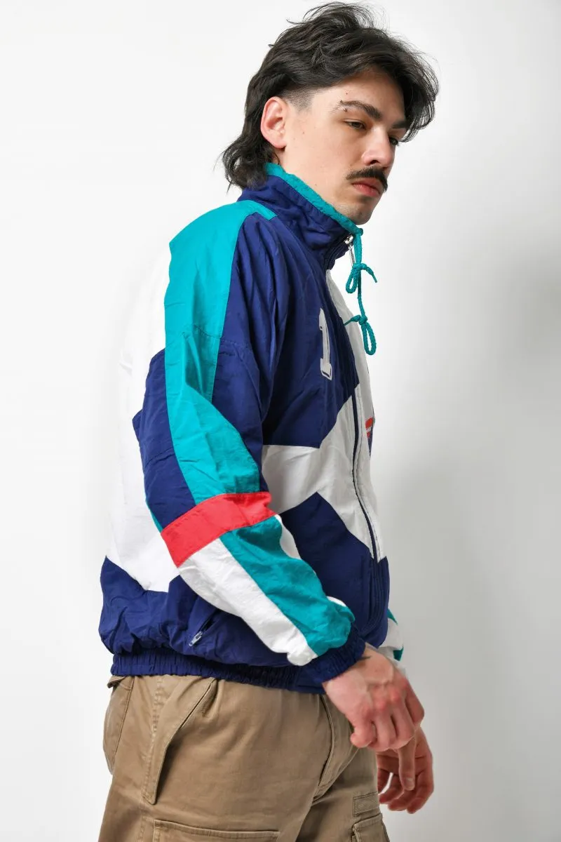 80s windbreaker white blue