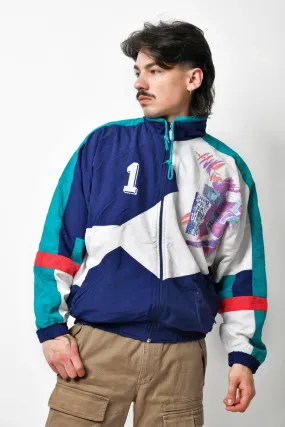 80s windbreaker white blue