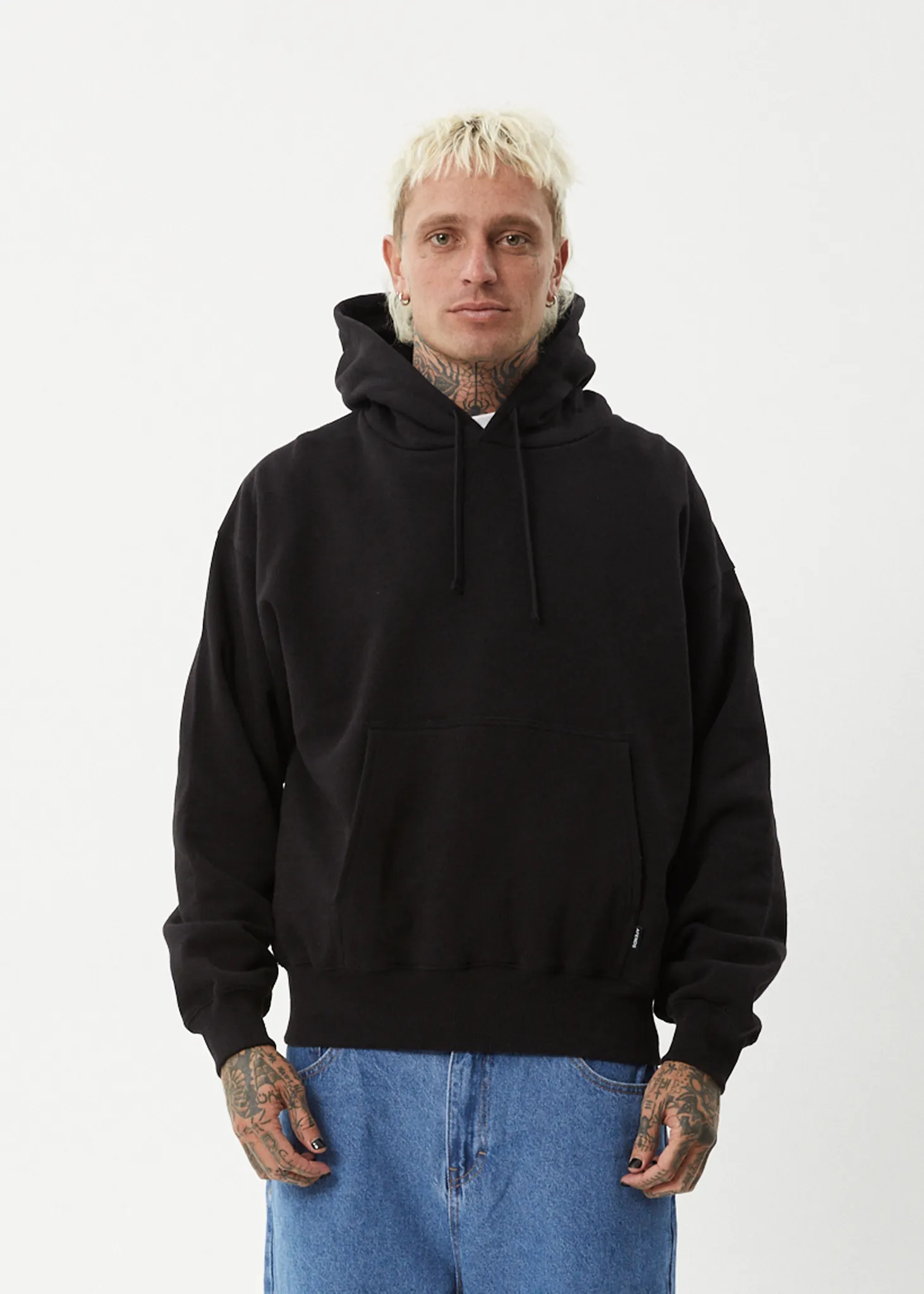 AFENDS Mens Genesis - Boxy Pull On Hood - Black