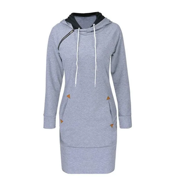 Autumn 2016 Women Long Sweatshirts Warm Autumn Sweatshirts Dress Casual Pocket Hoodies Women Sudaderas Mujer#A11 SM6