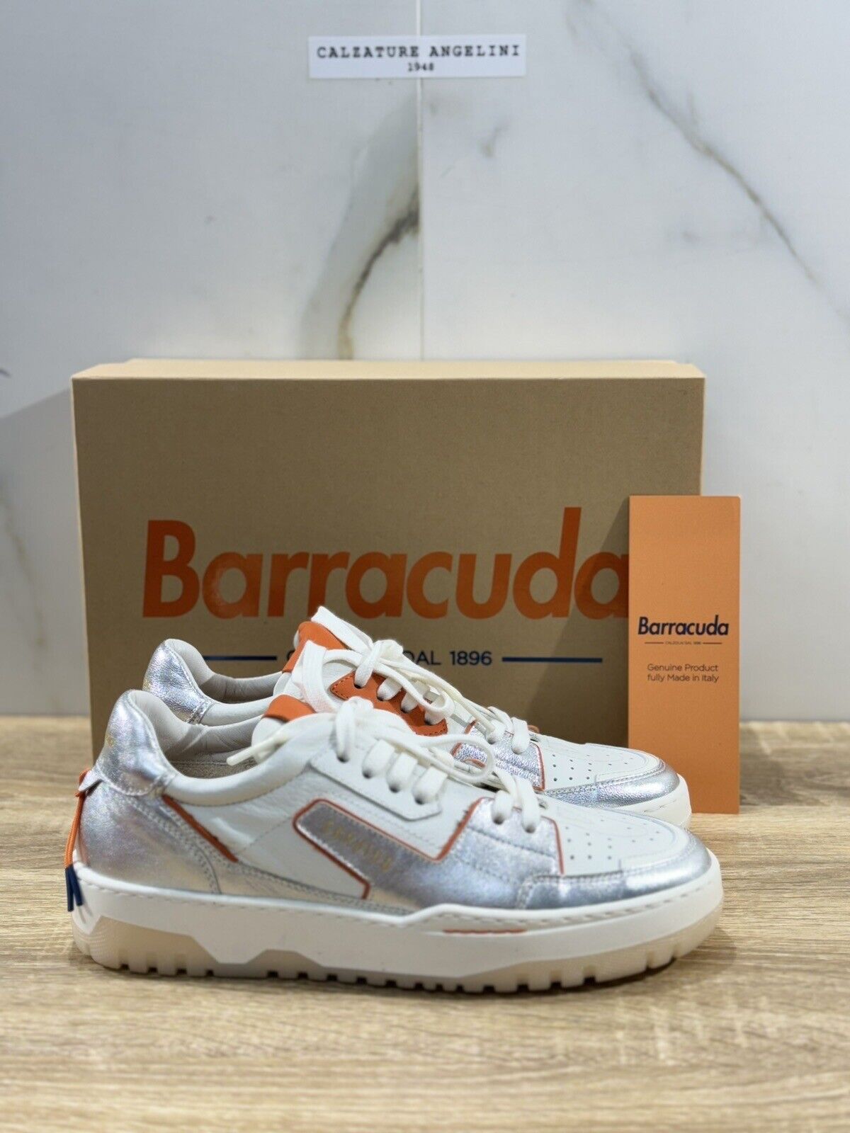 Barracuda Sneaker Donna Pelle Bianca Argento Casual Woman Handmade Sne