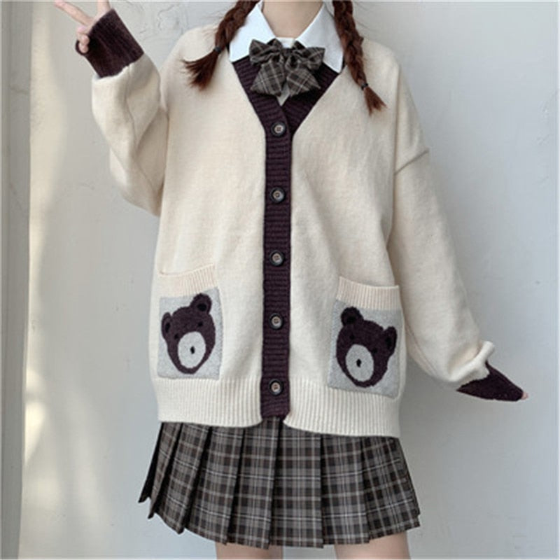 Bear Lover Kawaii Lolita Oversized Sweater Cardigan