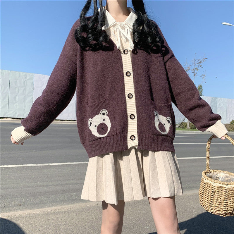 Bear Lover Kawaii Lolita Oversized Sweater Cardigan