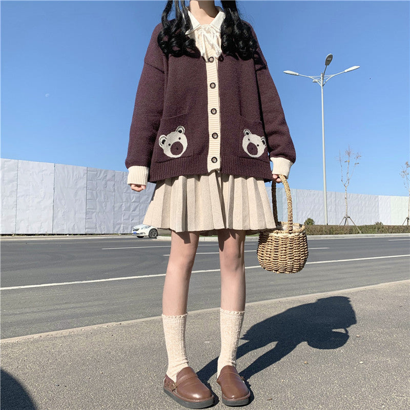 Bear Lover Kawaii Lolita Oversized Sweater Cardigan