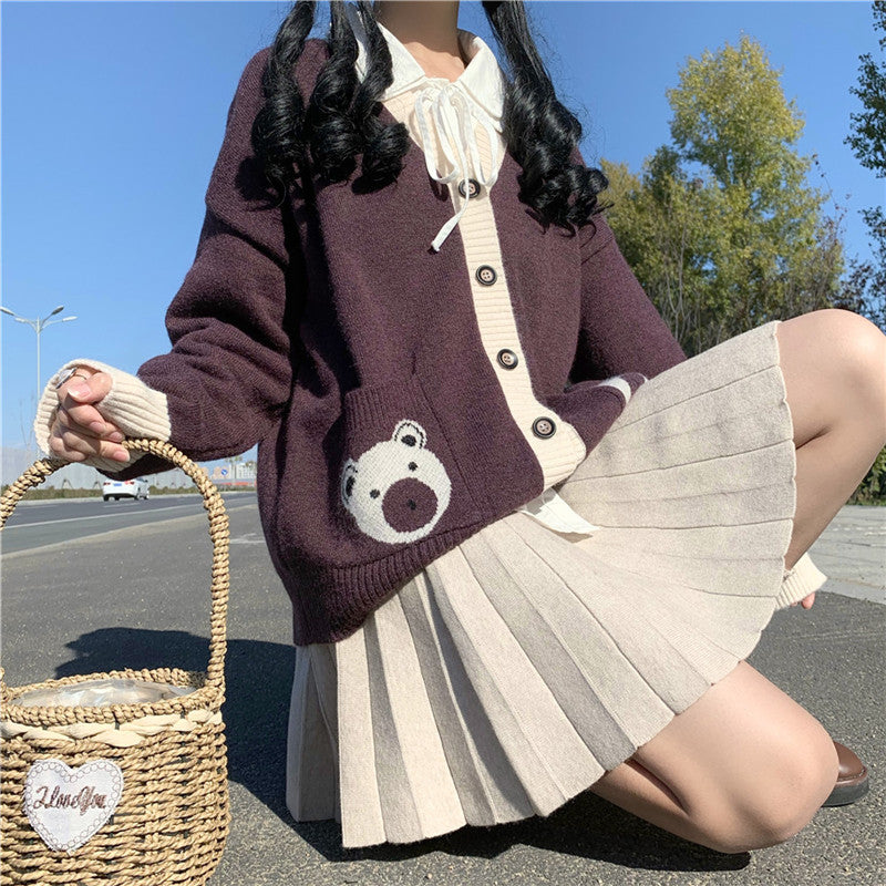 Bear Lover Kawaii Lolita Oversized Sweater Cardigan