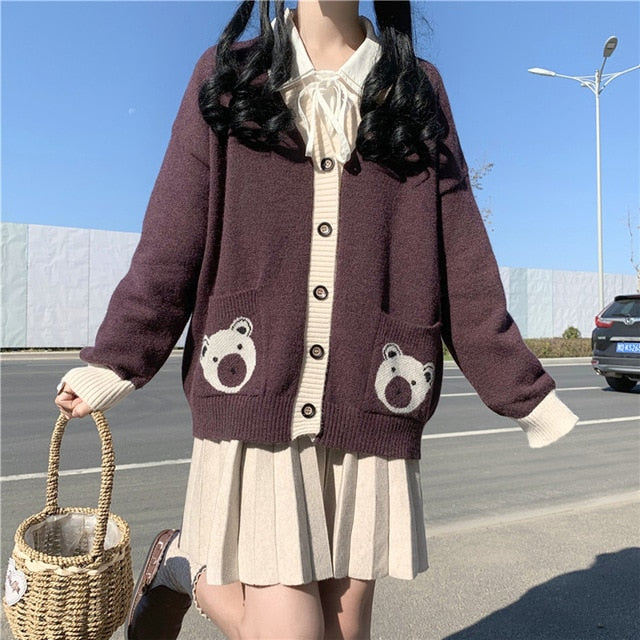 Bear Lover Kawaii Lolita Oversized Sweater Cardigan