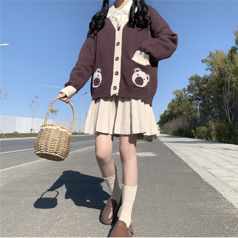 Bear Lover Kawaii Lolita Oversized Sweater Cardigan