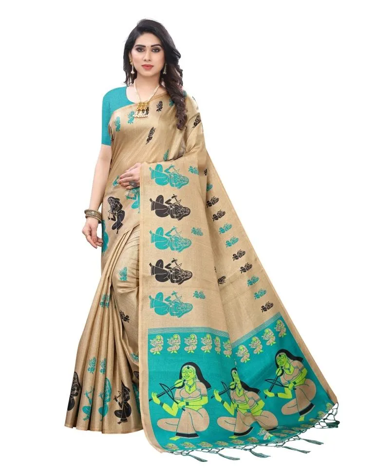 Beige Coloured Khadi Silk Printed Partywear saree