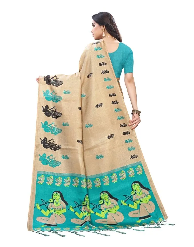 Beige Coloured Khadi Silk Printed Partywear saree