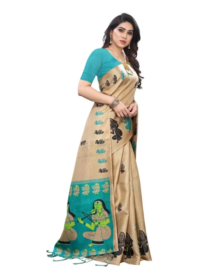 Beige Coloured Khadi Silk Printed Partywear saree