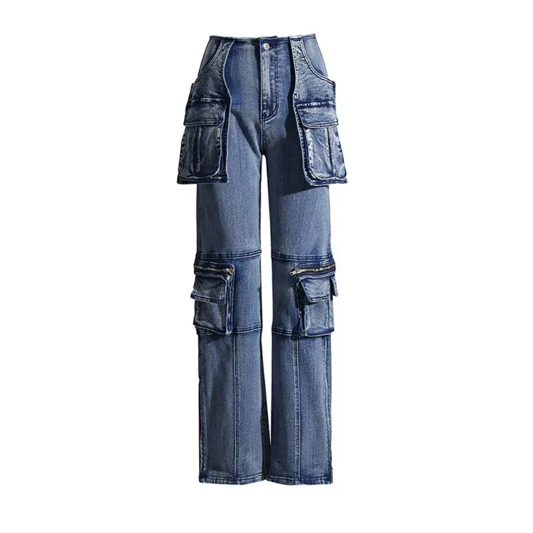 Big Pockets Patchwork Cargo Denim Pants