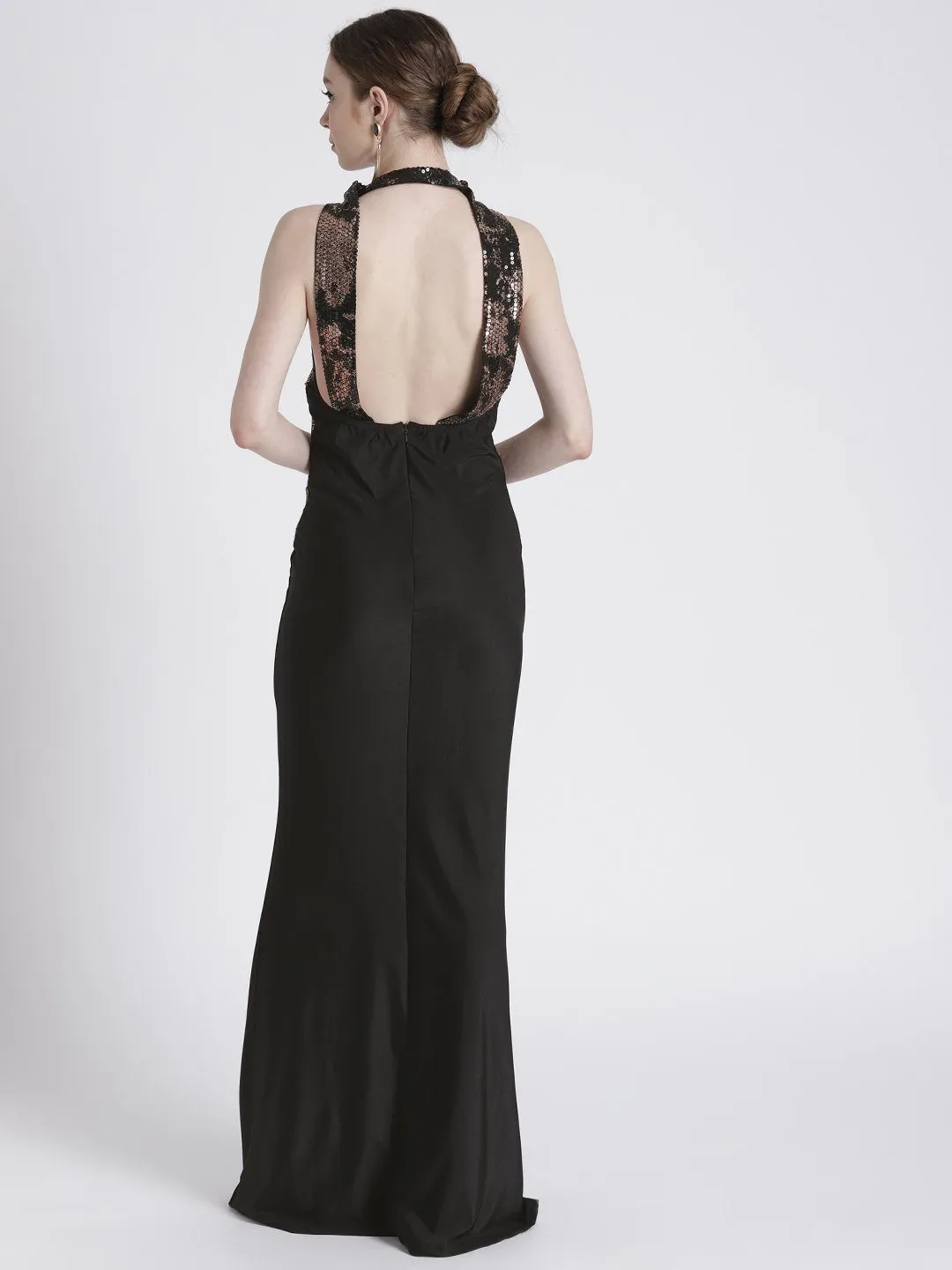 BLACK & GOLD GOWN WITH TORSO SHIMMER DETAIL