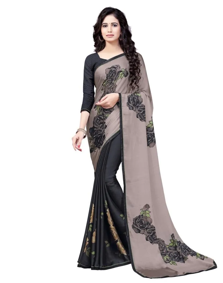 Black Coloured Chiffon Printed Partywear saree