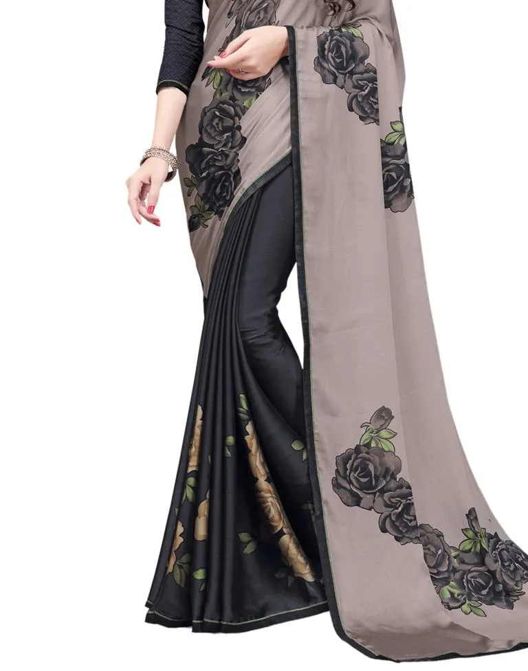 Black Coloured Chiffon Printed Partywear saree