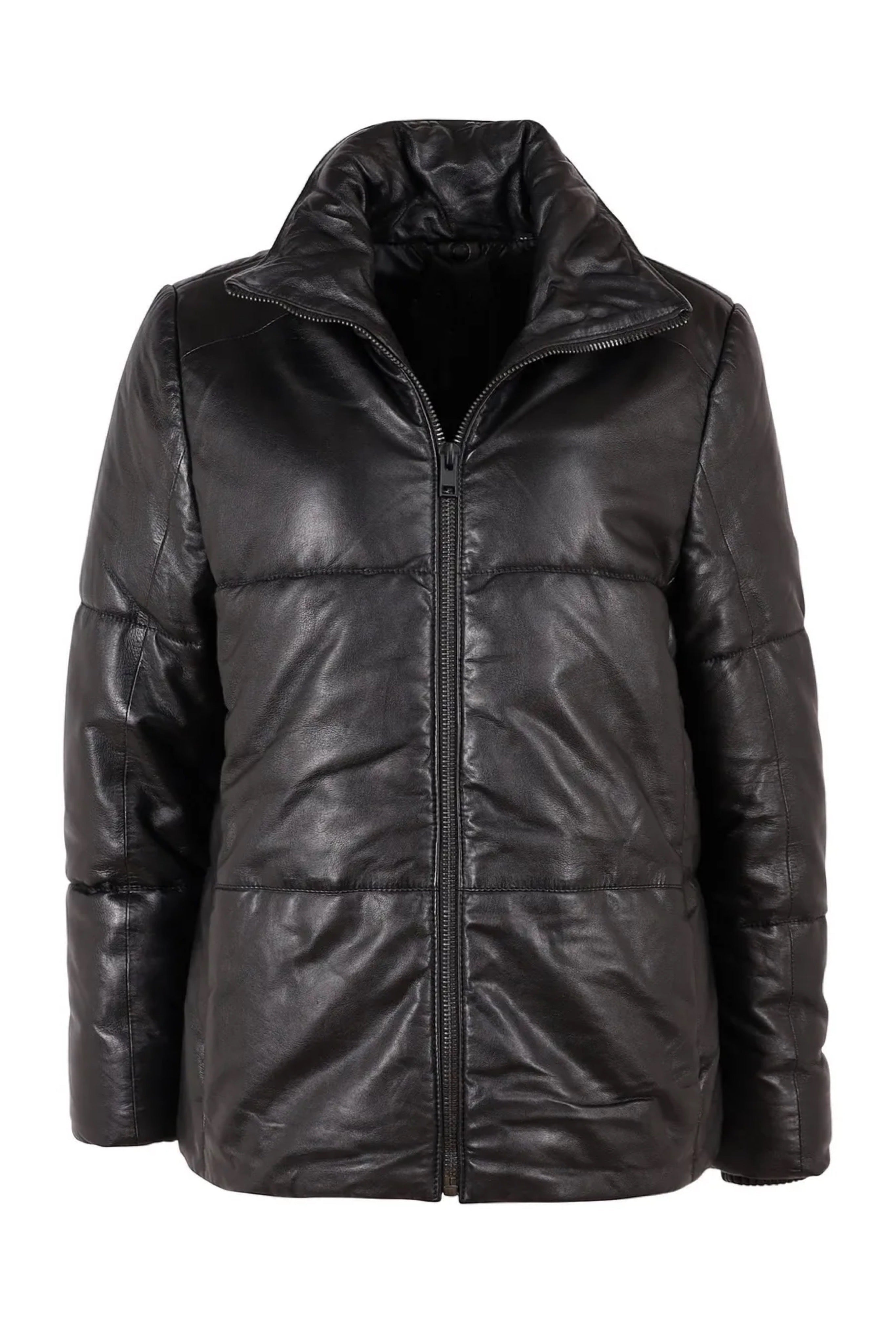 Black Evia leather puffer jacket