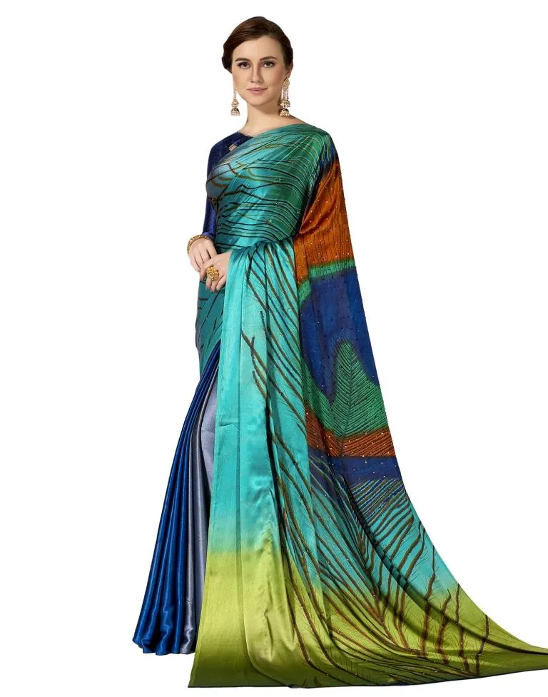 Blue Coloured Chiffon Printed Stone Work Partywear saree