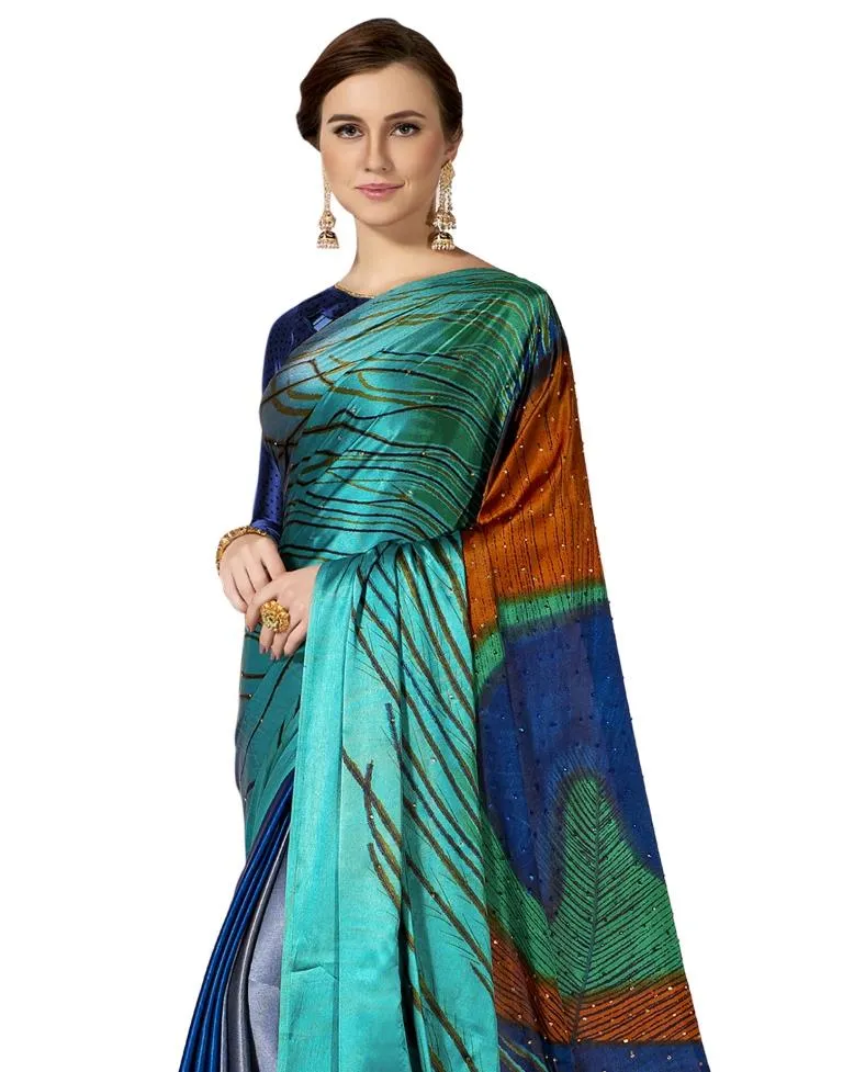 Blue Coloured Chiffon Printed Stone Work Partywear saree