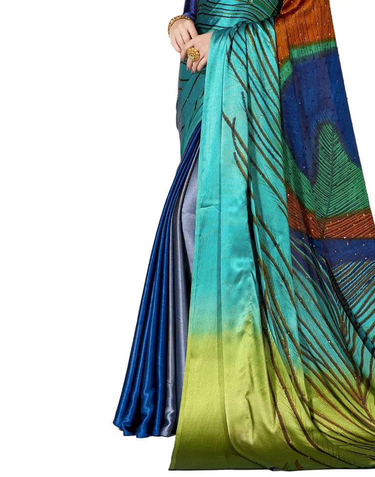 Blue Coloured Chiffon Printed Stone Work Partywear saree