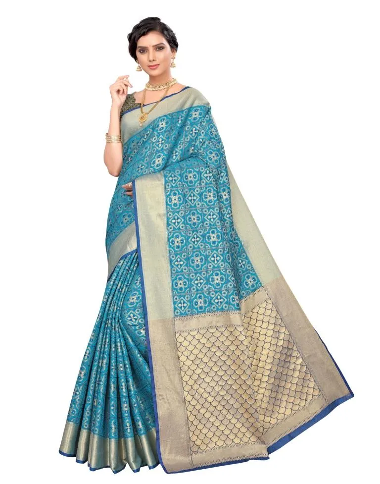 Blue Coloured Poly Silk Jacquard Partywear saree