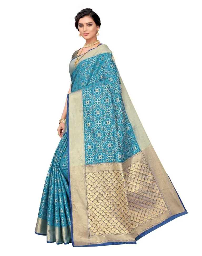 Blue Coloured Poly Silk Jacquard Partywear saree