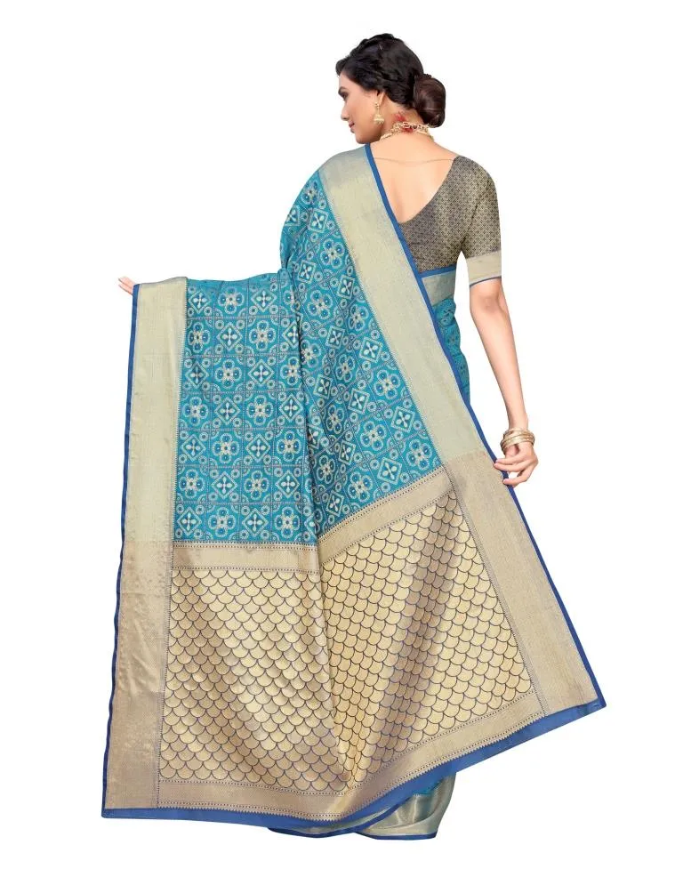 Blue Coloured Poly Silk Jacquard Partywear saree