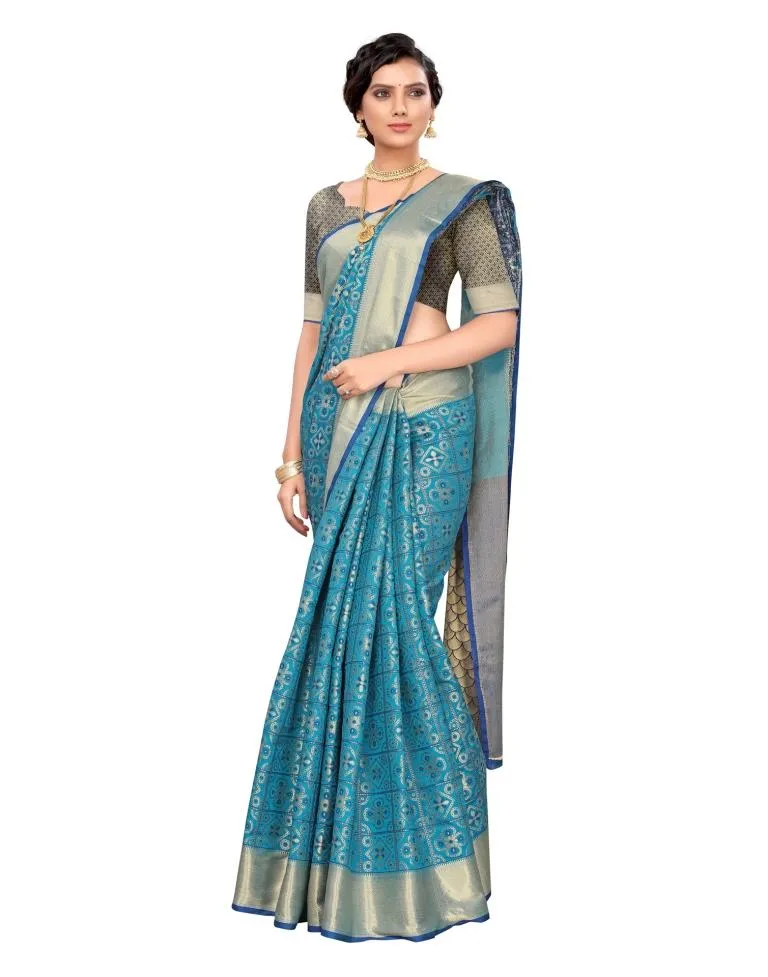 Blue Coloured Poly Silk Jacquard Partywear saree