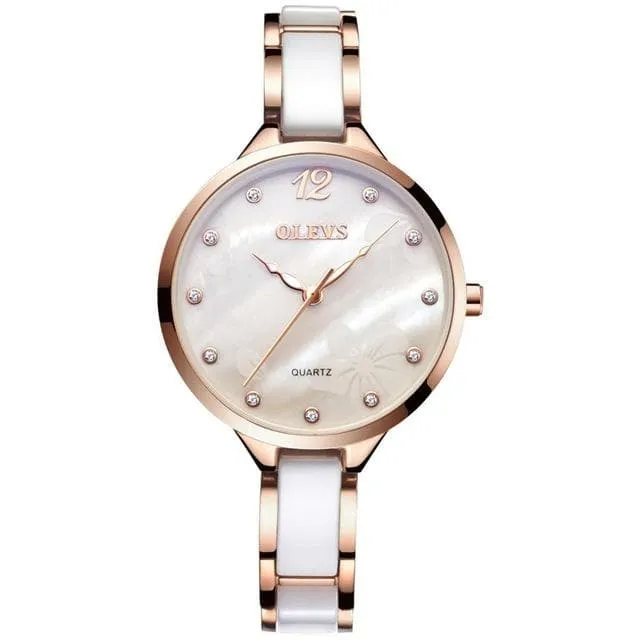 Ceramic Ladies Luxury Waterproof Rose Gold Roman Dial Quartz Watch