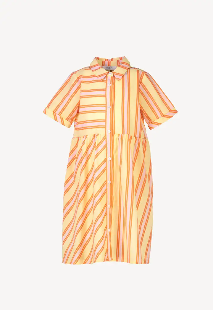 Collared All Over Striped Cotton Flared Dress