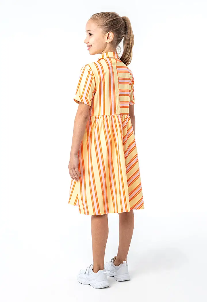 Collared All Over Striped Cotton Flared Dress