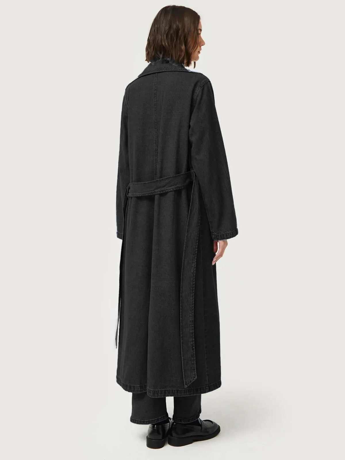 Compaia Fantasica Wrap Trench Coat - Black Washed Denim