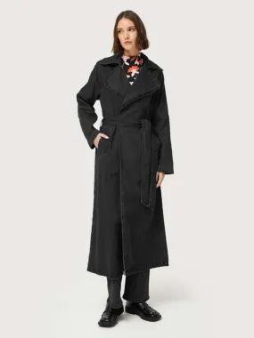 Compaia Fantasica Wrap Trench Coat - Black Washed Denim