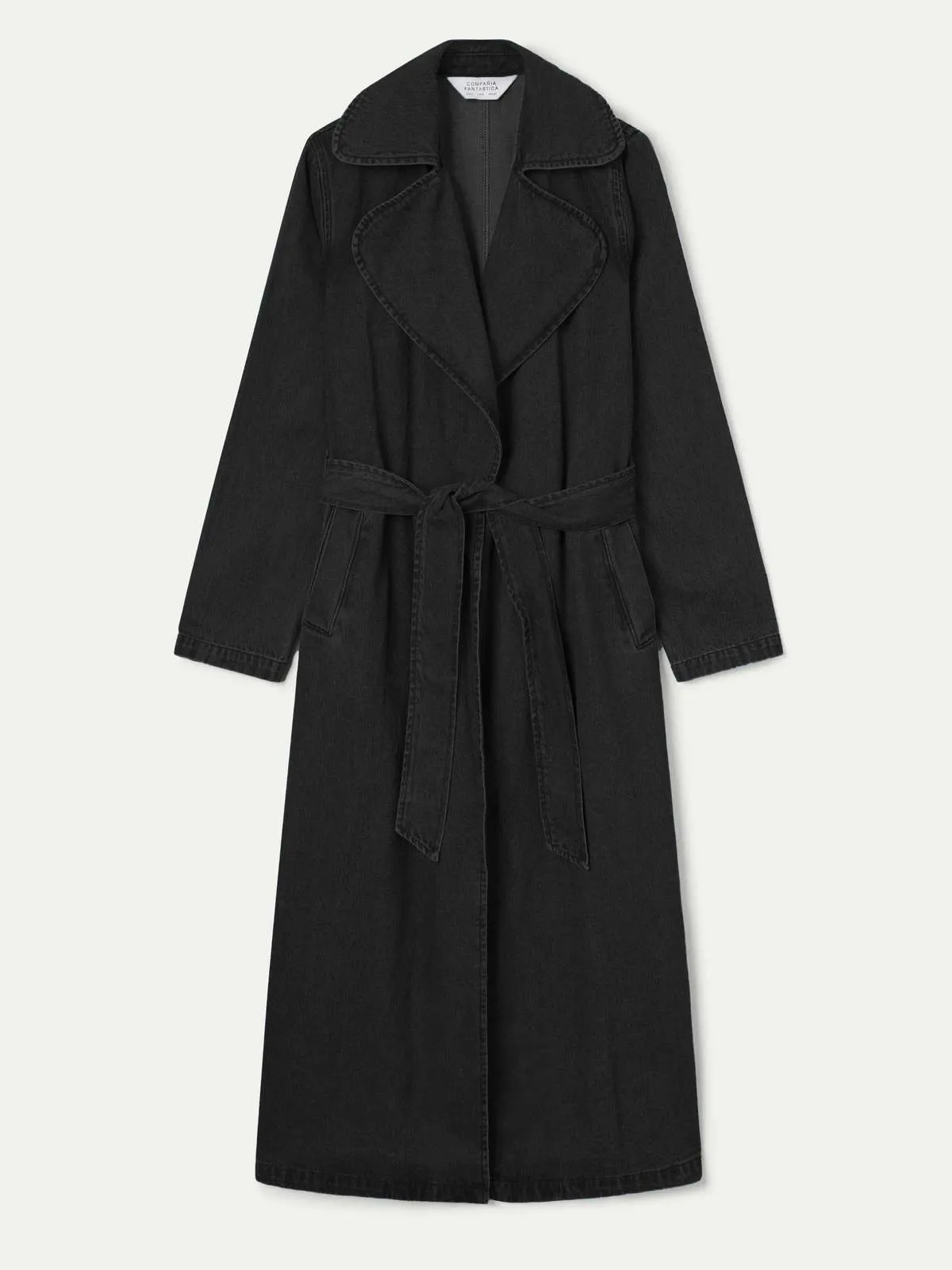 Compaia Fantasica Wrap Trench Coat - Black Washed Denim