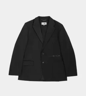 Contrasting-fabric Single-breasted Blazer