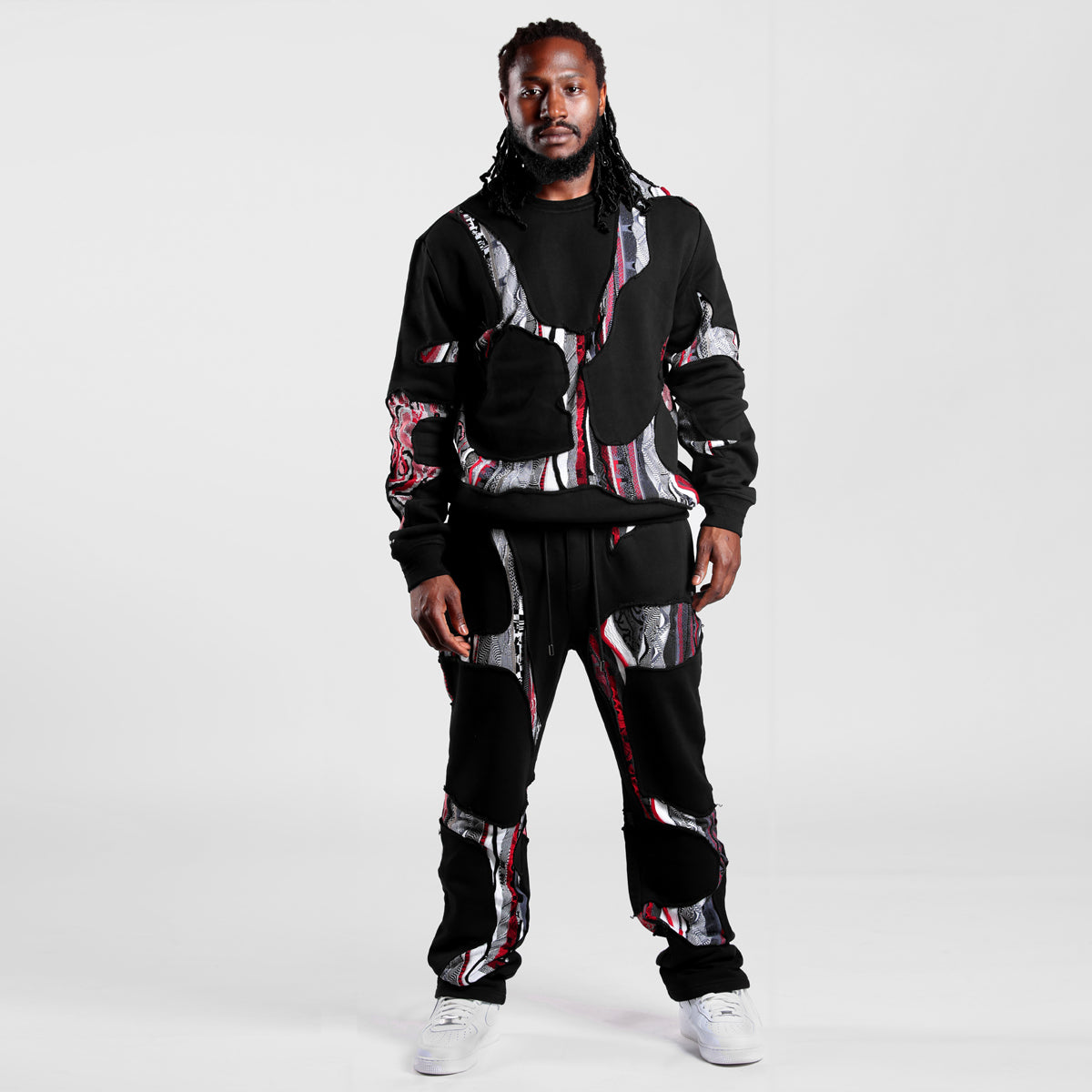 COOGI Sweater Patched Fleece Jogger-Red-Black