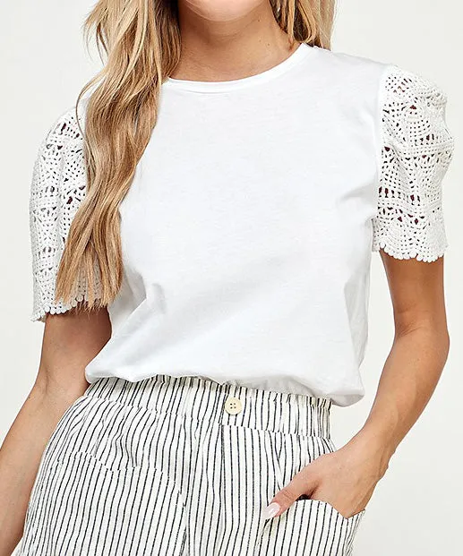 Crochet Sleeve Top - Off White