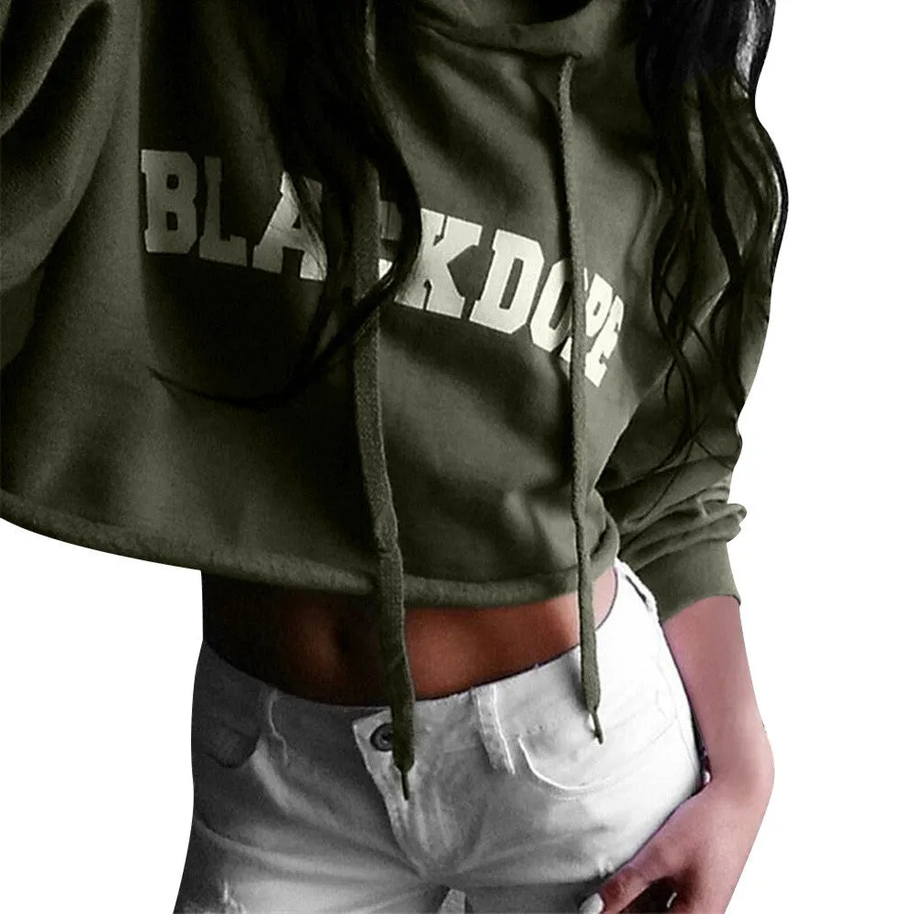 Cropped Hoodies Women Letter Printed Long Sleeve Punk Hoodies Sweatshirt Autumn Loose Pullovers Sudadera Mujer#A11 SM6