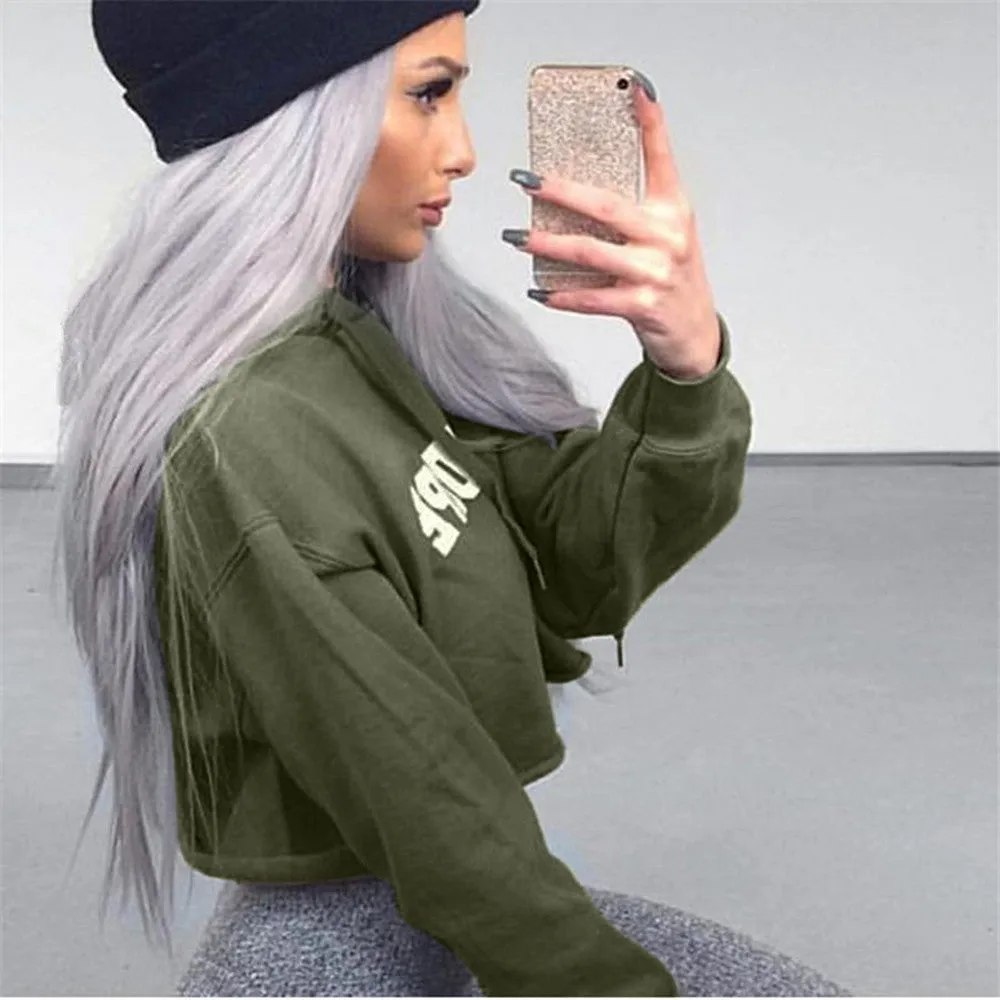 Cropped Hoodies Women Letter Printed Long Sleeve Punk Hoodies Sweatshirt Autumn Loose Pullovers Sudadera Mujer#A11 SM6