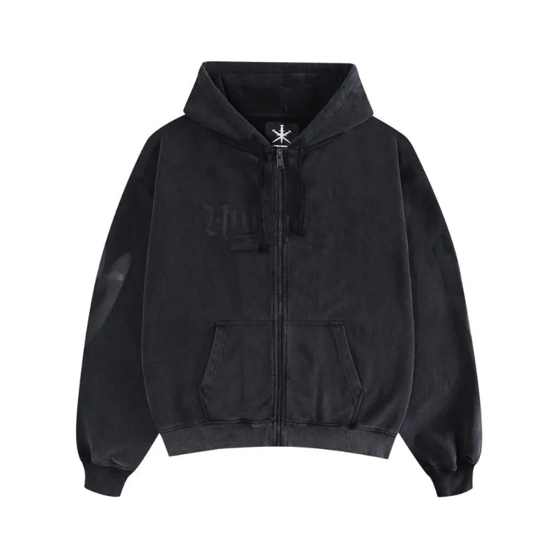 Dagger Heart Zip Hoodie Washed Black