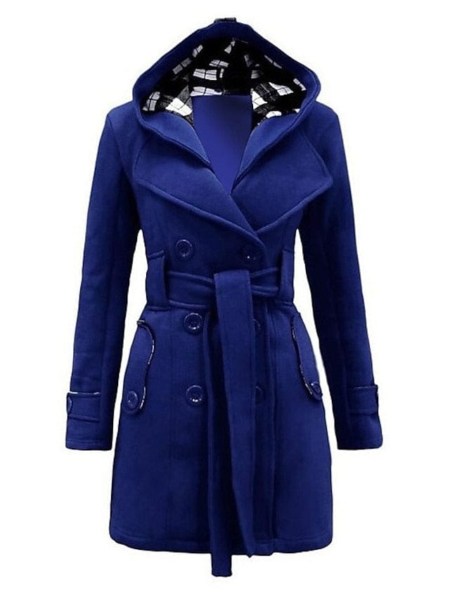 Elegant Double-Breasted Women's Winter Pea Coat with Belt