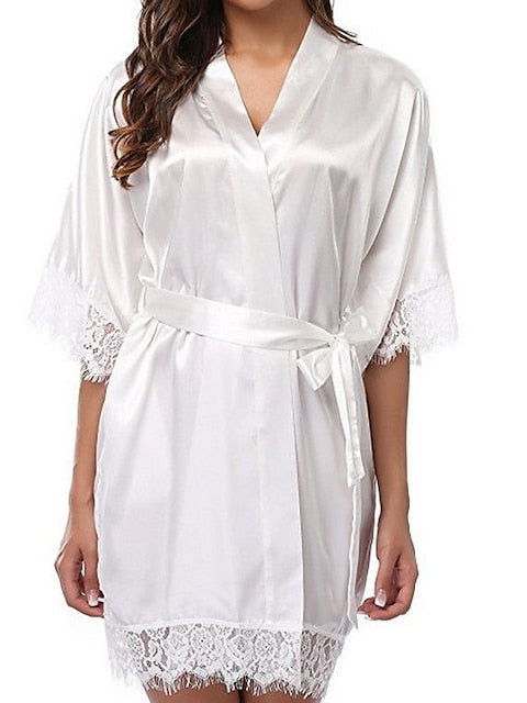 Exquisite Satin Women's Robe Gown Set with Lace Belt