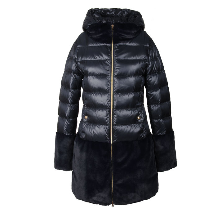  FEATHER COAT WITH FAUX FUR TRIM Girl Navy Blue 