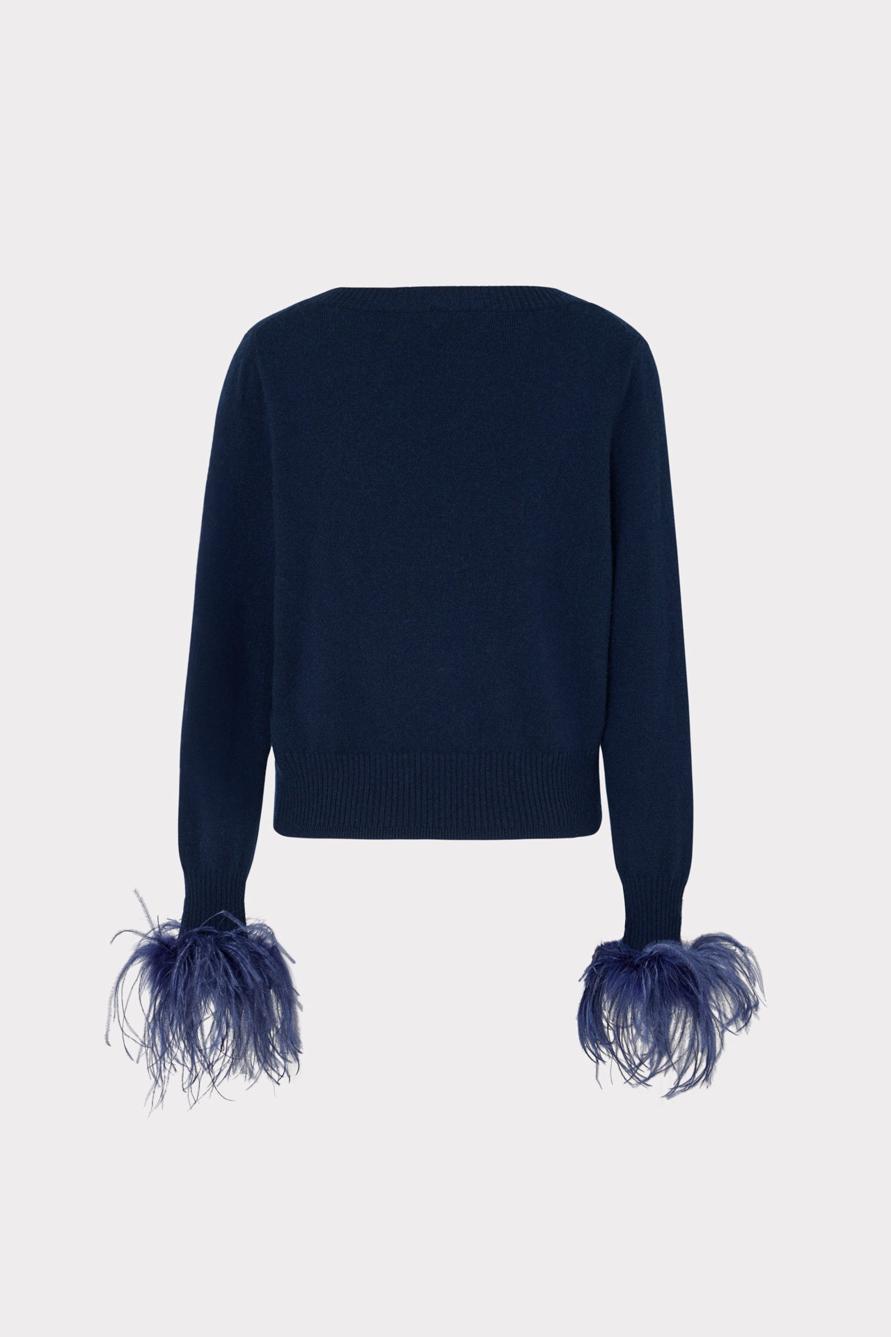 Feather Cuff V-Neck Sweater