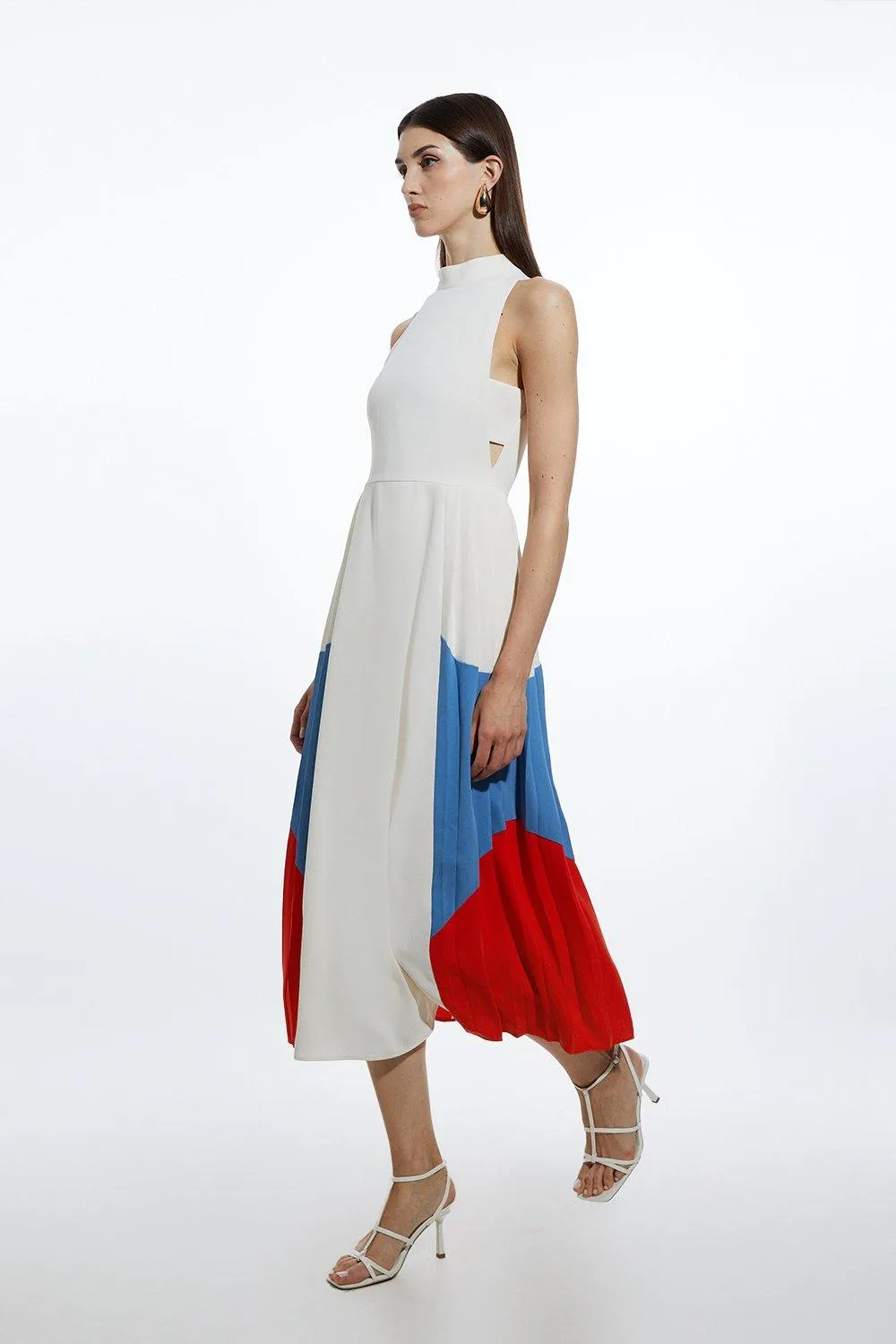 Fluid Tailored Colour Block Pleated Full Skirted Midaxi Dress | Karen Millen