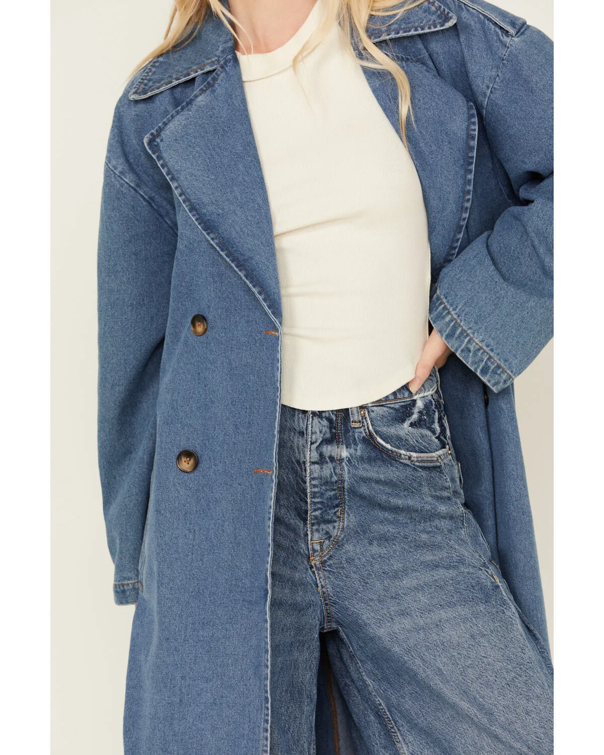 Flying Tomato Women's Denim Trench Coat