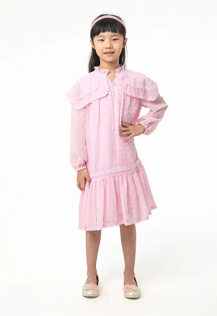 Frilled Collared With Buttons Drop Waist Dress