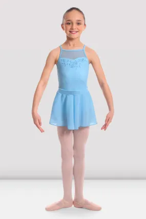 Girls Cameo Mesh Rose Embroidered Skirted Halter Leotard