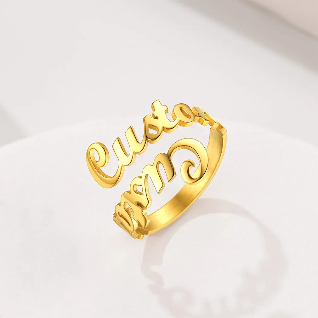 Gold Plated Custom Family Name Ring for Women