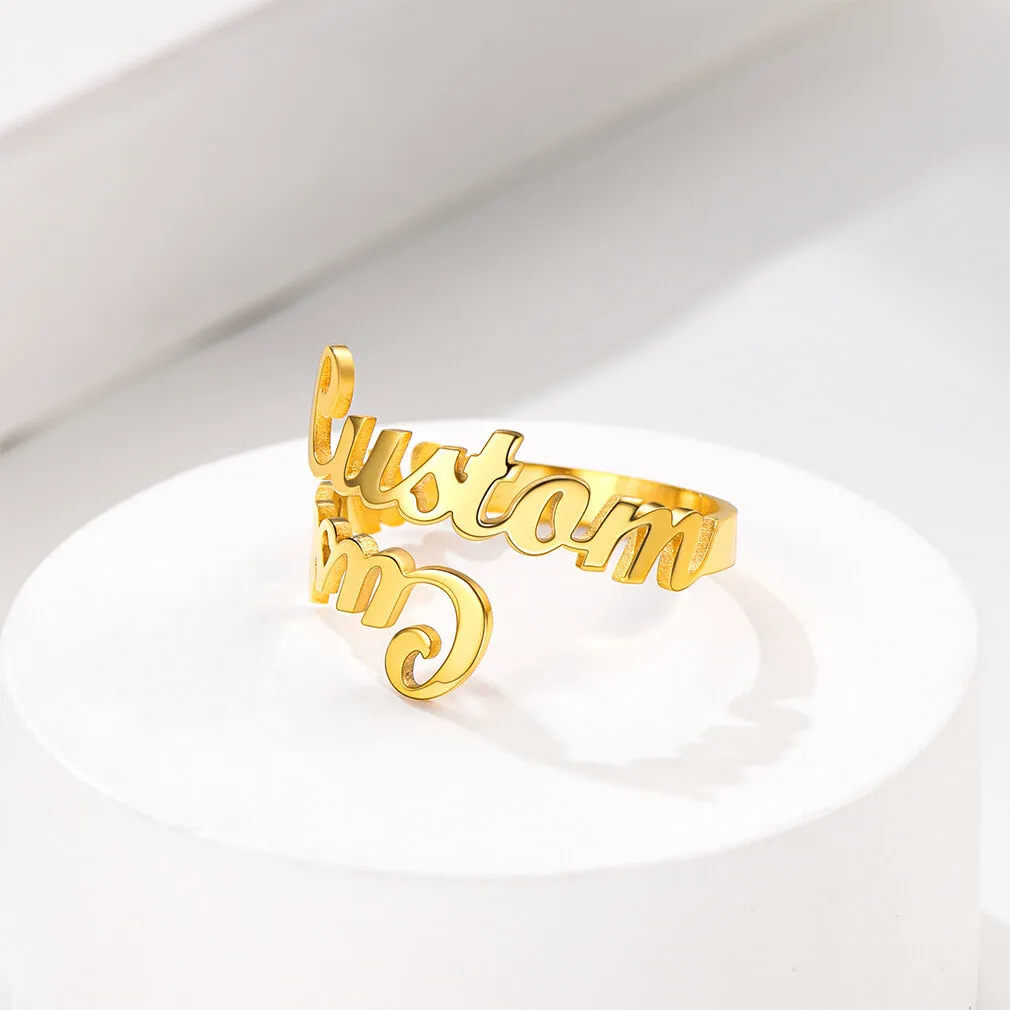 Gold Plated Custom Family Name Ring for Women