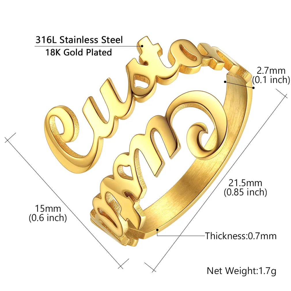 Gold Plated Custom Family Name Ring for Women