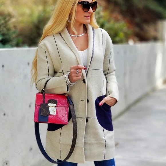 Grid Print Coat Beige